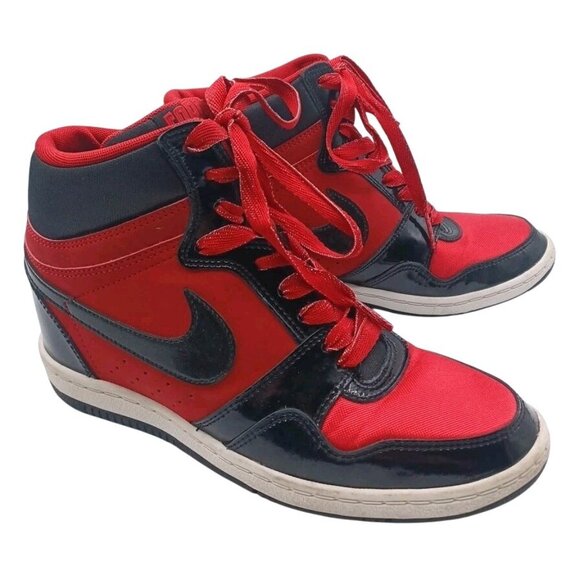 Nike Force Dunk Sky Hi Hidden Wedge Heel High Bred Patent Leather Womens US 8 - Picture 1 of 16